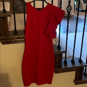 Sexy red one ruffle sleeve dress